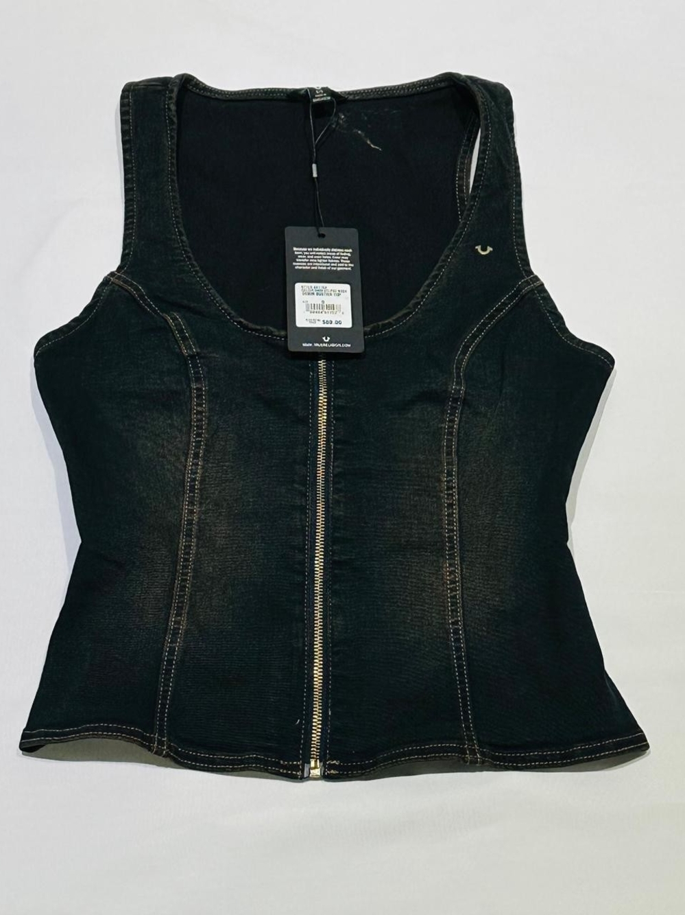 NWT True Religion Black Denim-Look Zip Tank